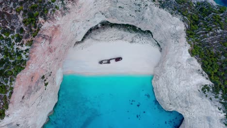 shipwreck on a beach in zakhyntos from top view