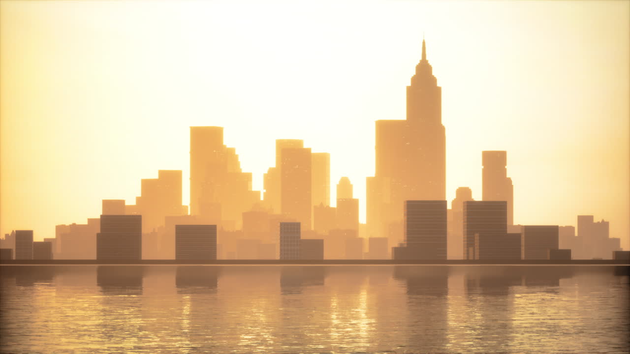 해가 뜨고 해가 지는 도시의 스카이라인