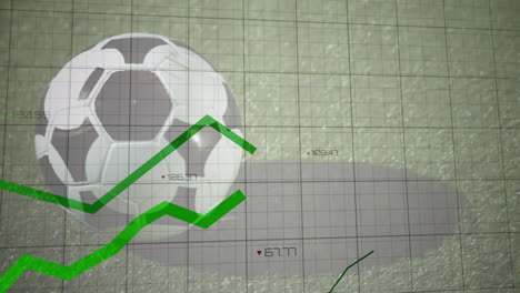 animación del procesamiento de datos financieros con líneas verdes sobre el fútbol en el campo.