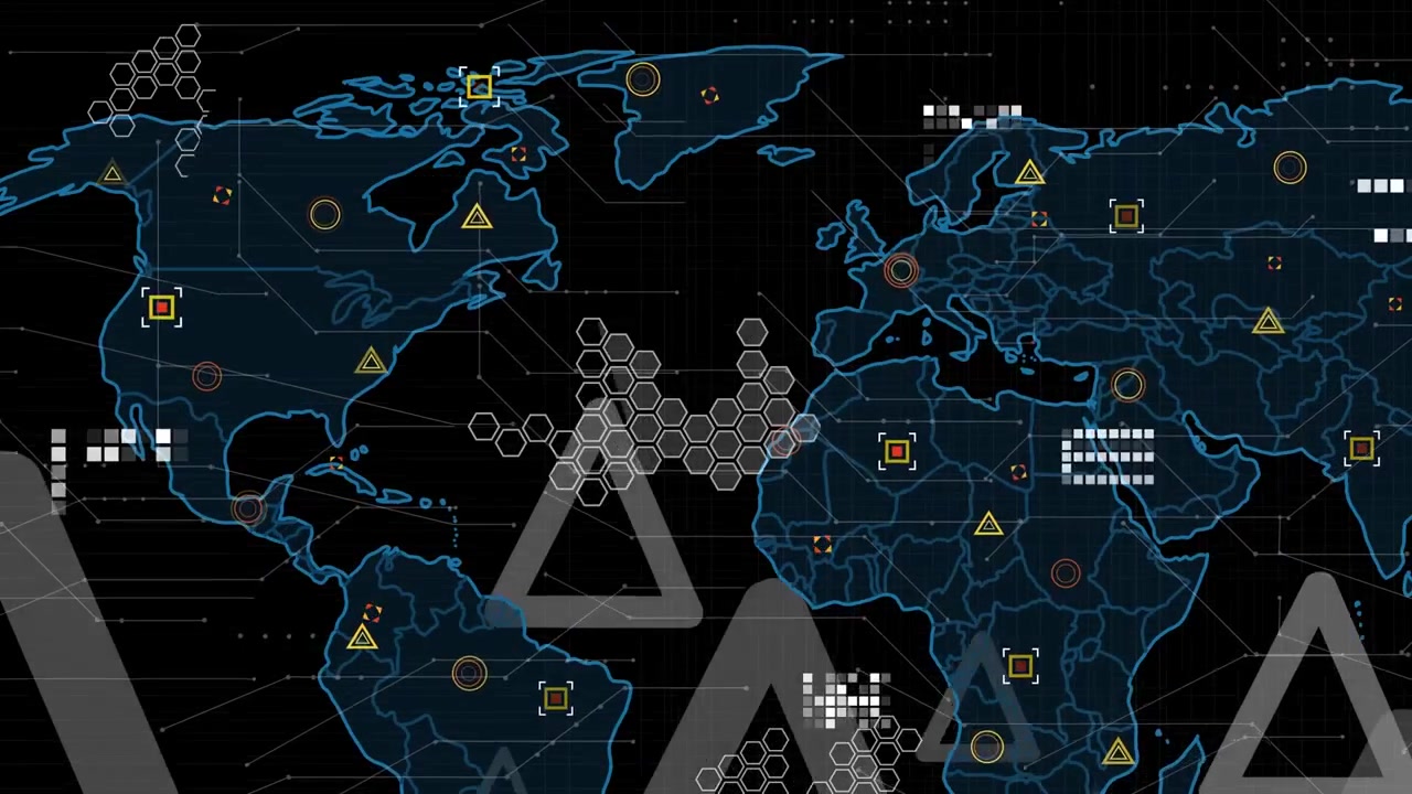 Animated World Map with Digital Data Connections and HUD Elements