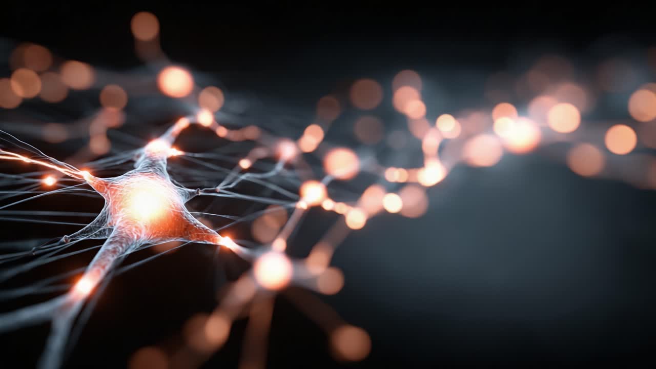 A Stunning Close-Up View of Neurons Interconnected with Dazzling Light Points, Showcasing the Intricate Communication and Connectivity of Neural Networks
