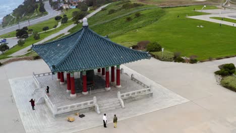 aerial: korean friendship bell, san pedro, california