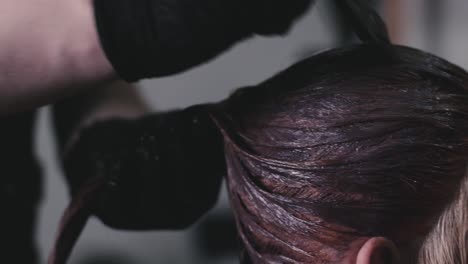 aplicando tinte en el cabello de los clientes por un peluquero profesional