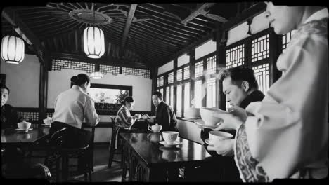 traditional chinese tea ceremony in a tea house