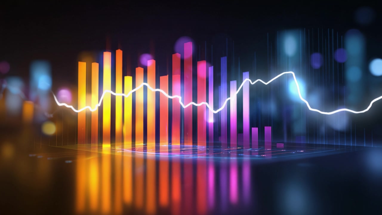 Dynamic Data Visualization with Colorful Bar Graphs and Line Charts Representing Statistical Trends in Digital Analytics and Information Processing