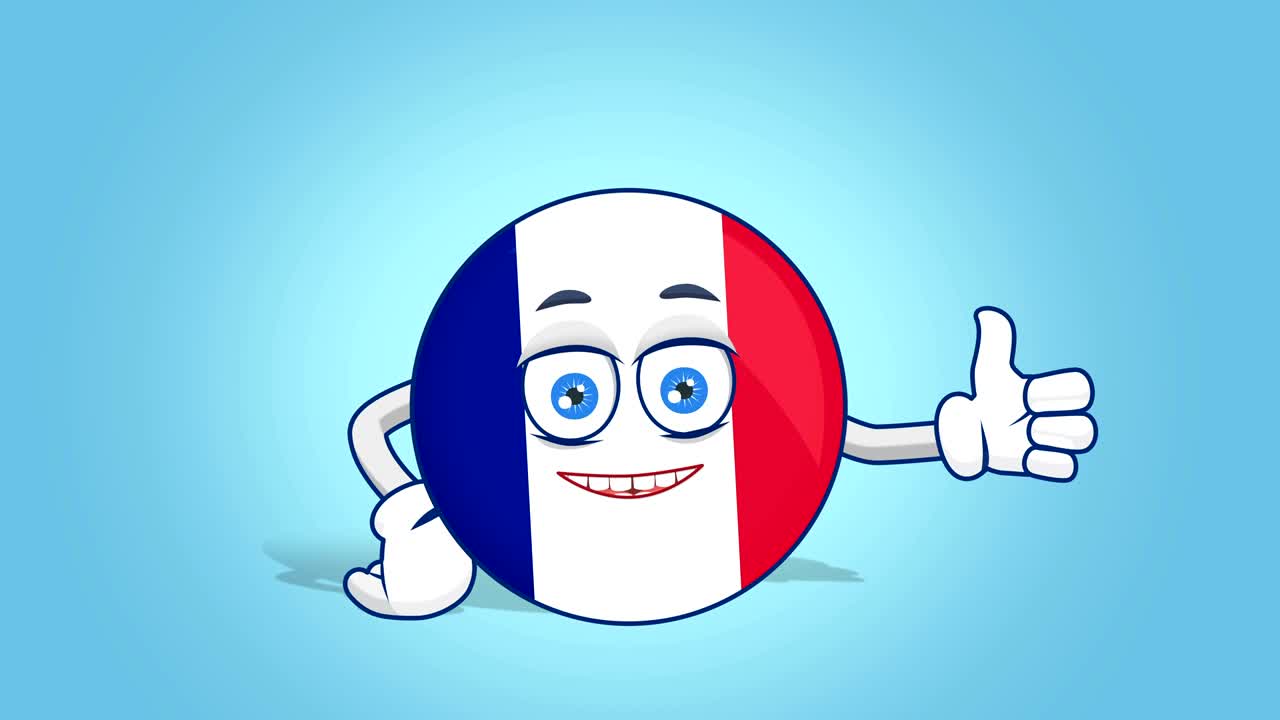 Icona cartone animato Bandiera Francia Gesto pollice in su con animazione facciale con maschera alfa