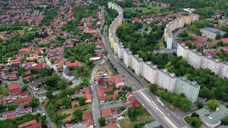 parallax drone shot from suburbs of miskolc city, hungary