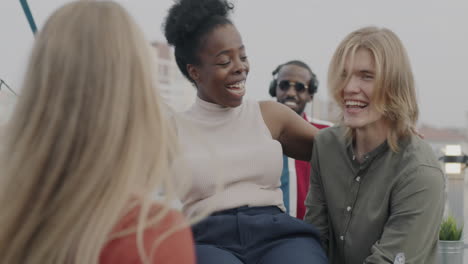 friends having fun on a rooftop
