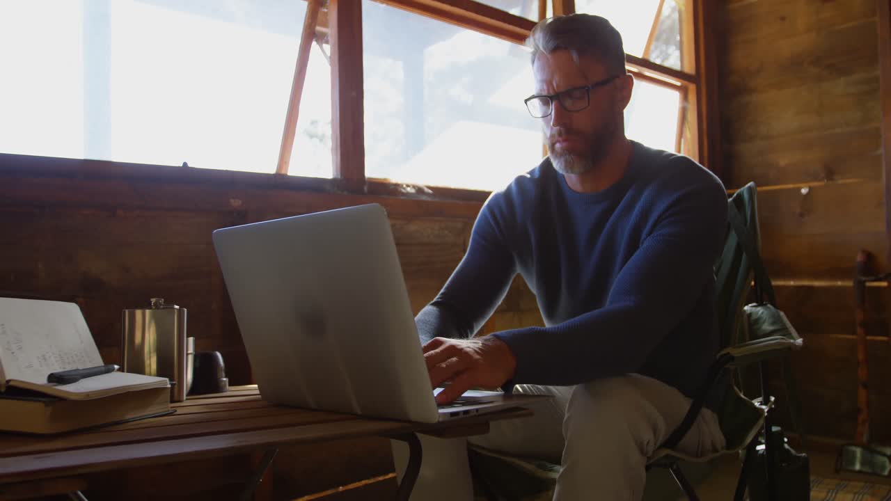 Man using laptop at home 4k