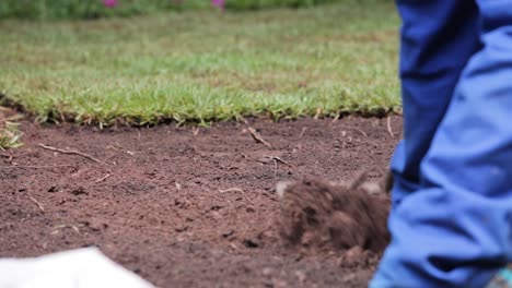 a gardener in africa is preparing soil to lay grass