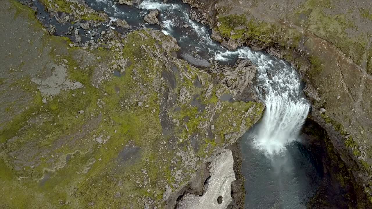 Aerial Waterfall in Iceland mountains river