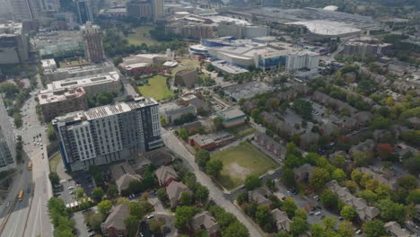 Forwards-fly-above-houses-in-residential-urban-borough