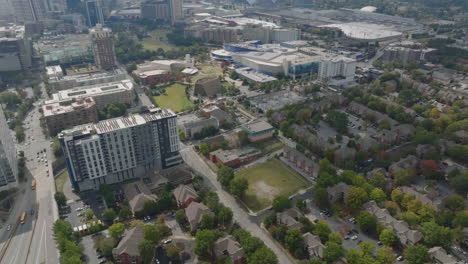 forwards fly above houses in residential urban borough