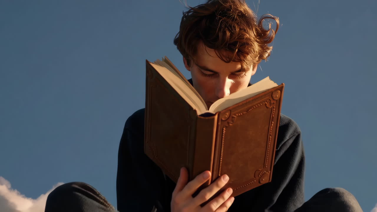 hombre leyendo un libro en una nube