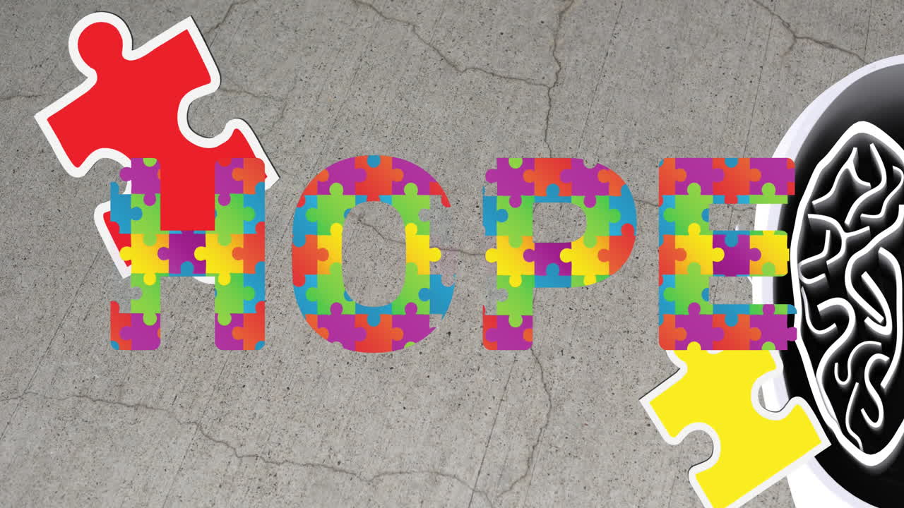 다채로운 퍼즐 조각의 애니메이션, 자폐증 인식 달 텍스트