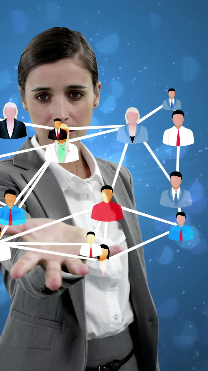 mujer de negocios con iconos generados digitalmente