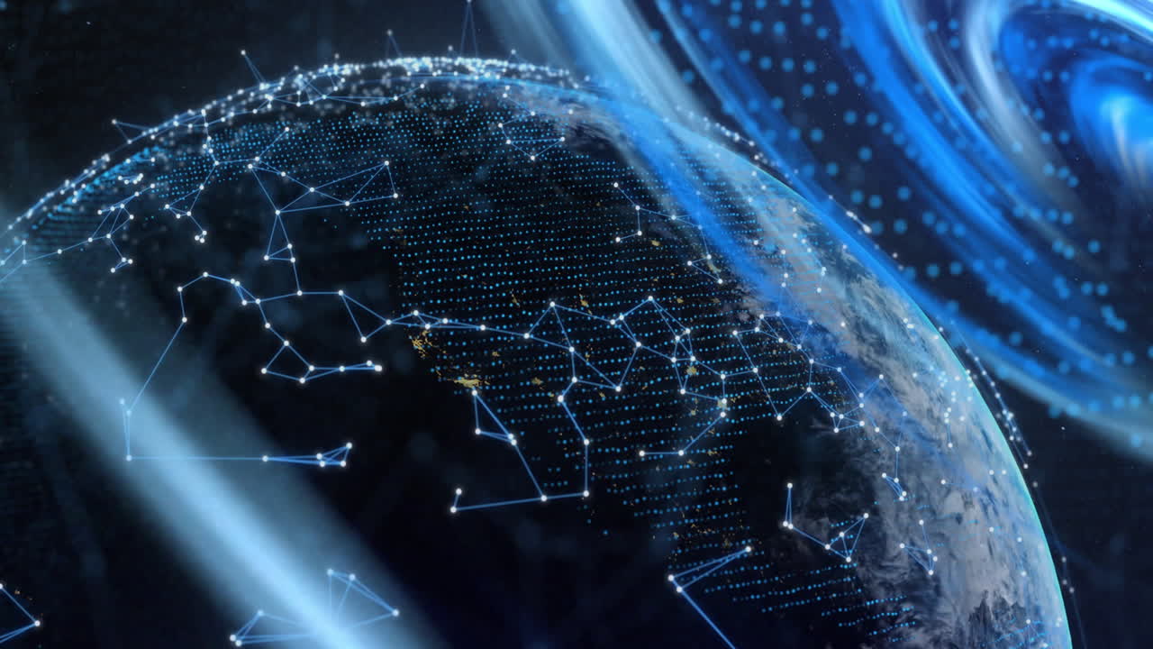 Animation of globe and shapes on black background