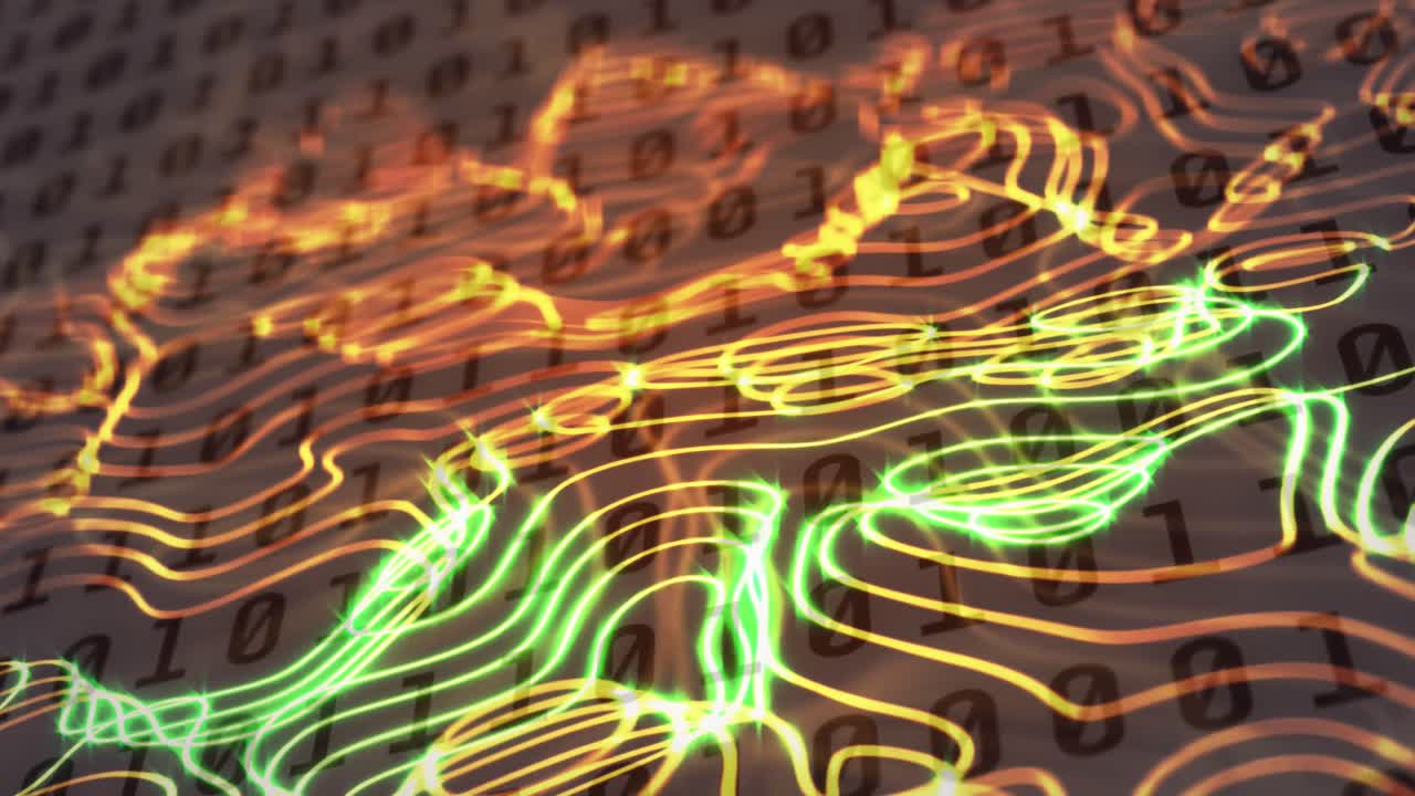 바이너리 코딩 데이터 처리 및 연결 네트워크의 애니메이션