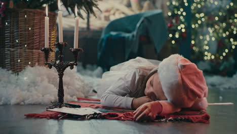 a sleeping child receives a christmas gift from santa