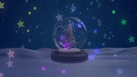 animación de estrellas cayendo sobre el globo de nieve en un fondo oscuro