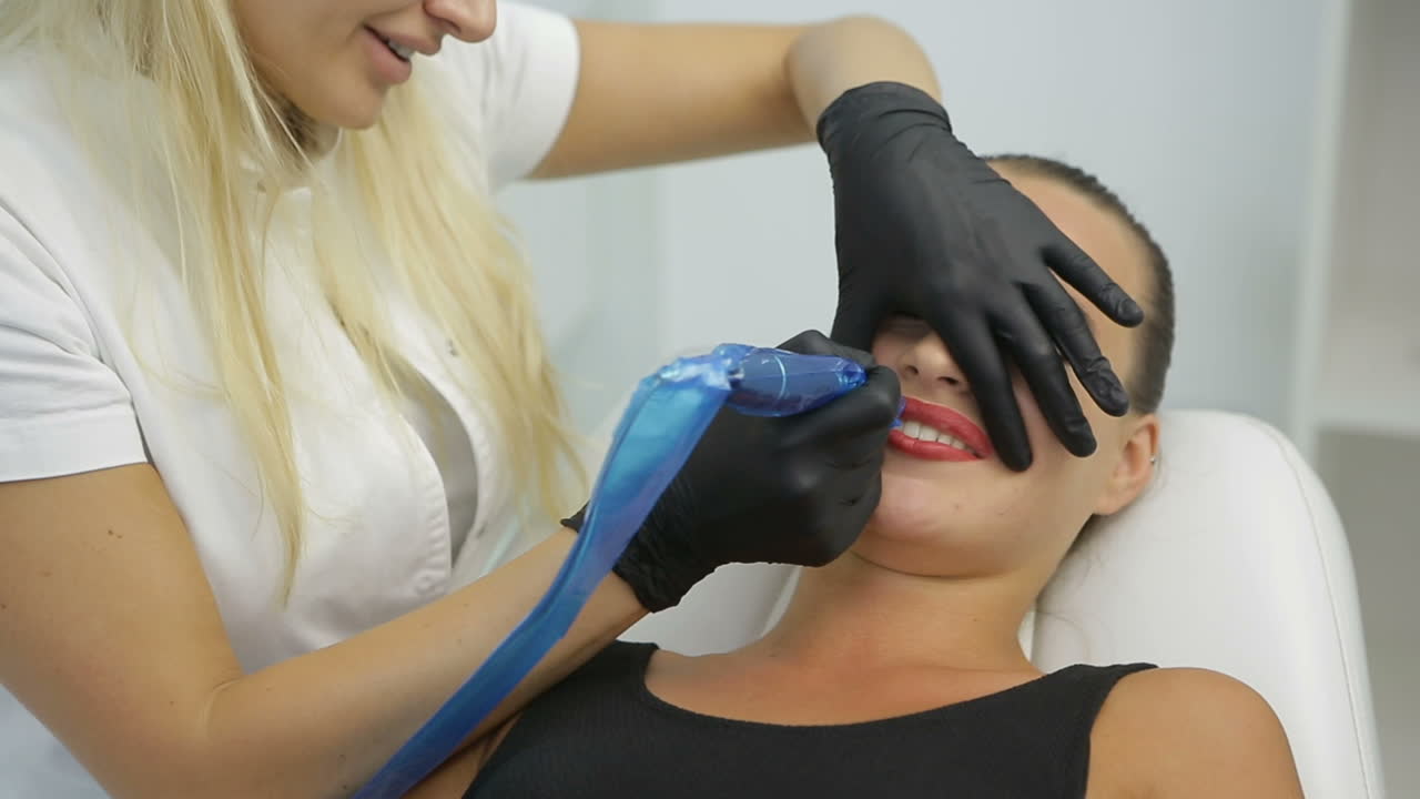 Permanent Make-up on her Lips.