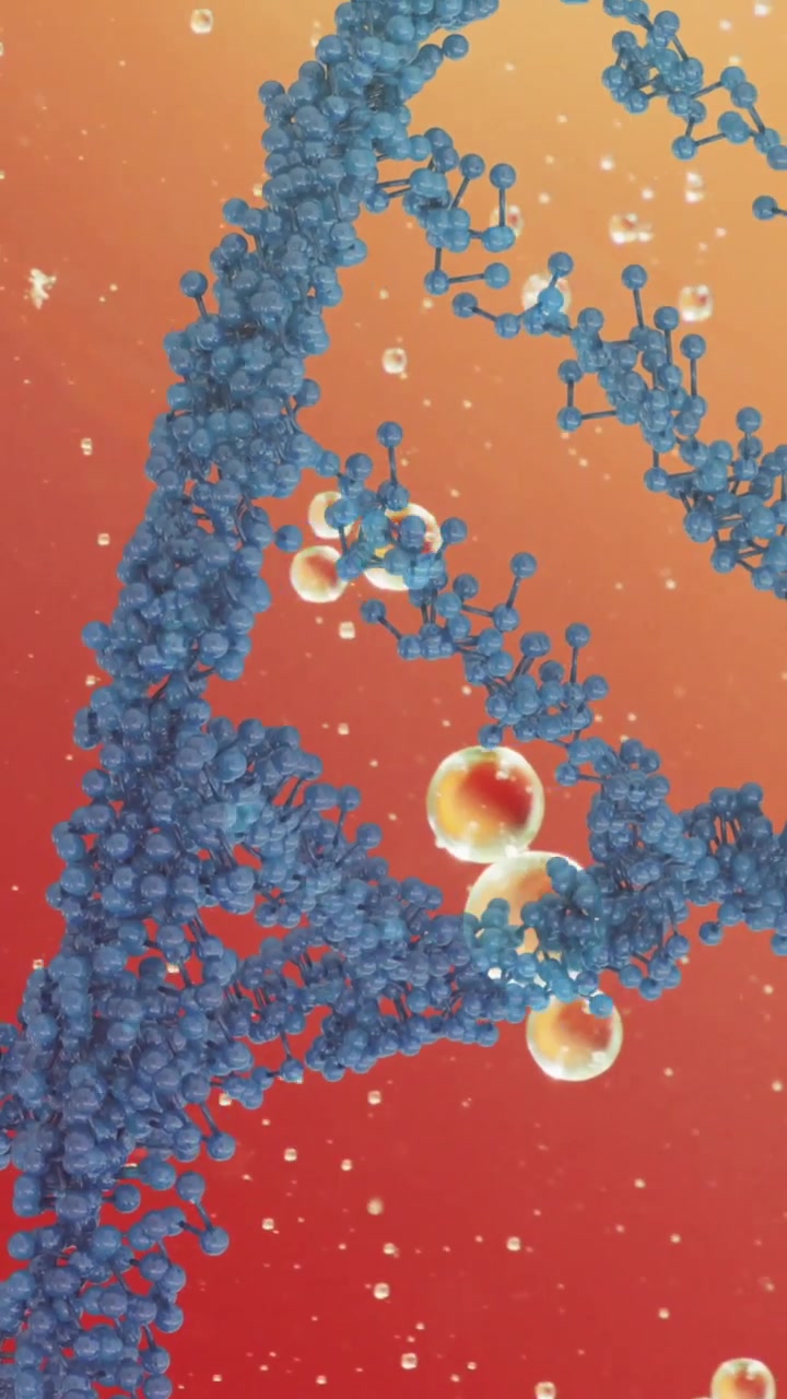 Animazione di bolle su filamento di DNA su sfondo arancione