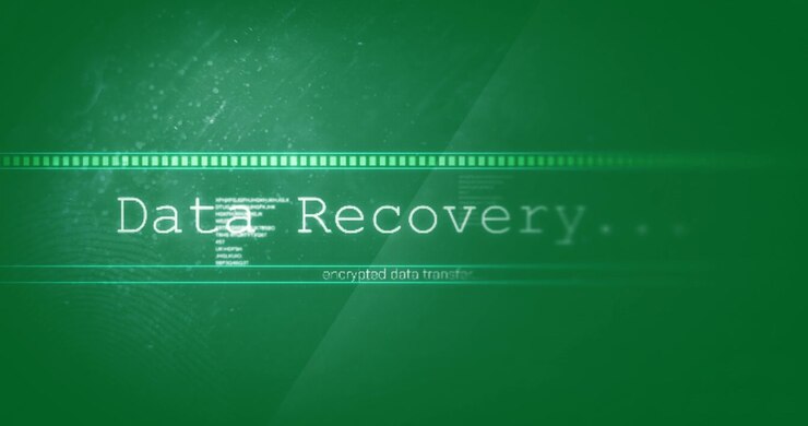 Animation of text, receiving encrypted data recovery and green bar on black interface