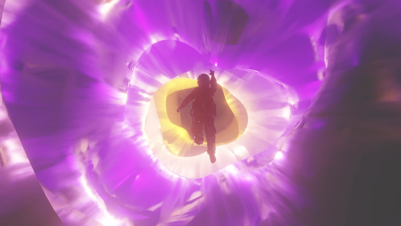 Unrecognizable person falling into violet color tunnel