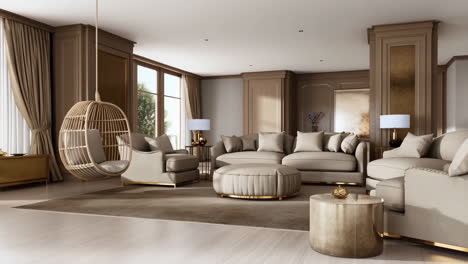 luxurious and elegant living room interior with modern furniture