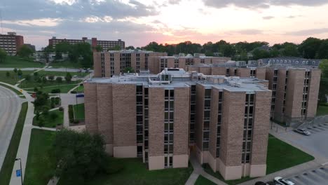 college dorms on university of kansas campus during sunset