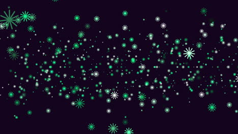 flying random neon colorful snowflakes in dark galaxy