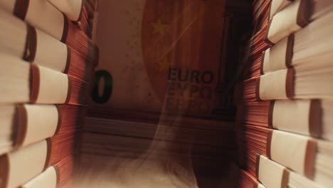 stacks of cash dollars and euro, banknotes counting, specialised police officer counting dollar euro banknotes in crime lab with machine, cashed out money, bitcoin changing, buying home flat in bank.