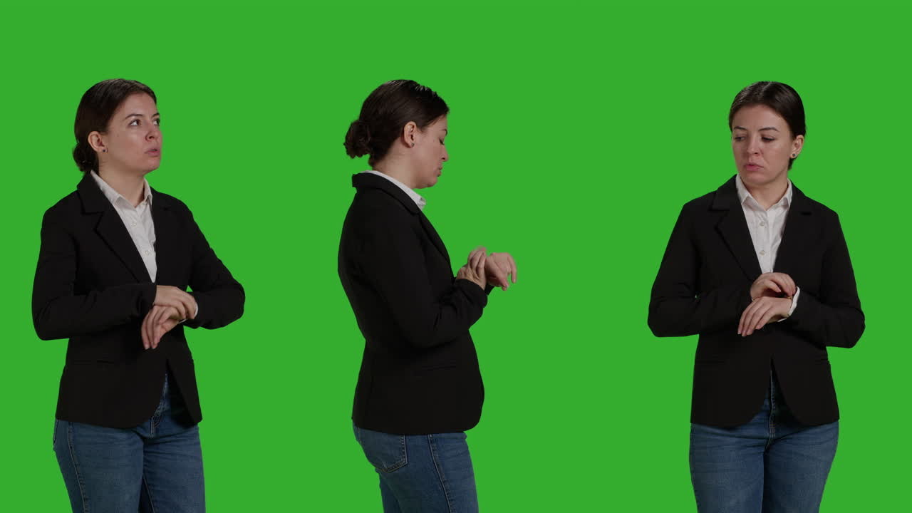 Businesswoman Checking Time on Green Screen