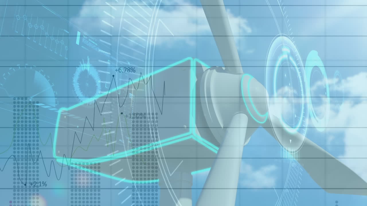 풍력 터빈을 통해 금융 데이터 처리의 애니메이션