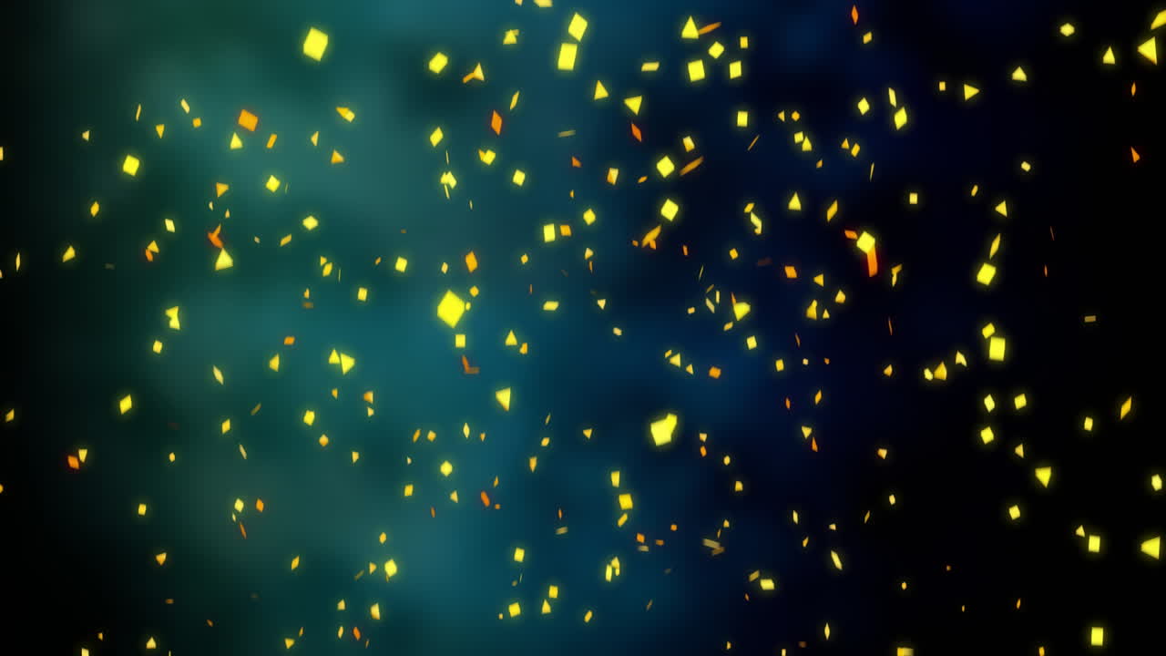 Glowing yellow particles floating in dark blue animation background