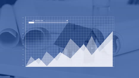 animation of financial data processing over desk in office