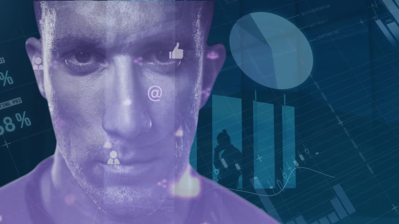 animación del procesamiento de datos sobre el hombre caucásico