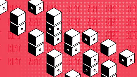 animación de cubos sobre texto nft en fondo rojo