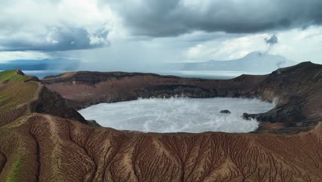 aerial view of a volcanic crater lake