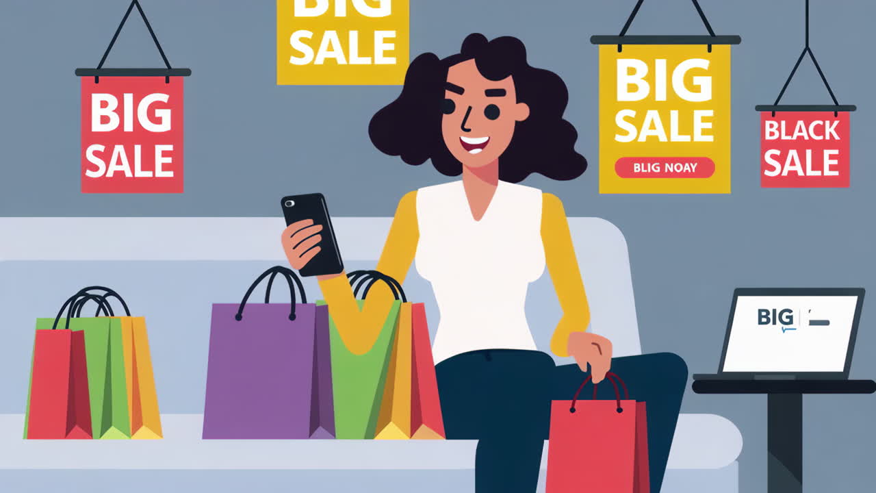 Kvinde der shopper online under et udsalg