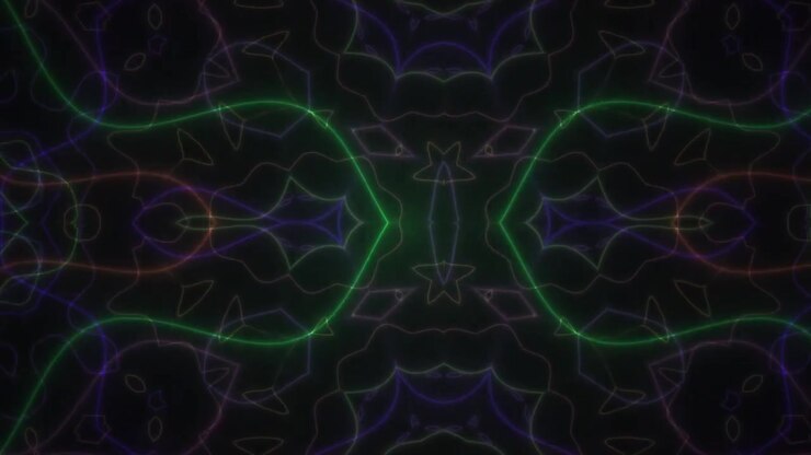 Dynamic Abstract Kaleidoscope Pattern with Glowing Neon Lines