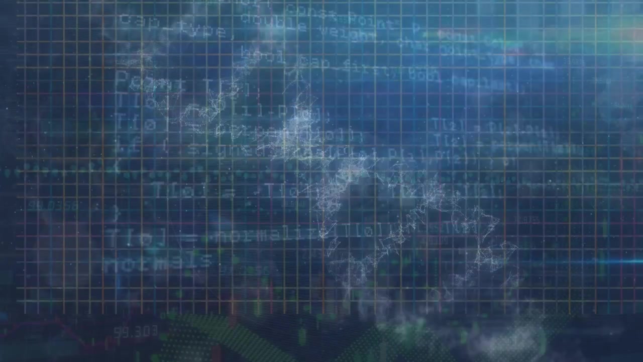 Animazione di cerchi su elaborazione dati e filamento di DNA.
