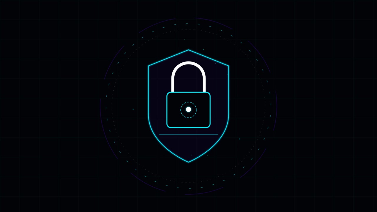 Digital Security Icon Animation with Shield and Padlock