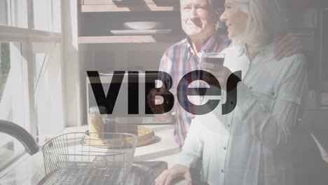 animation of vibes text over senior couple