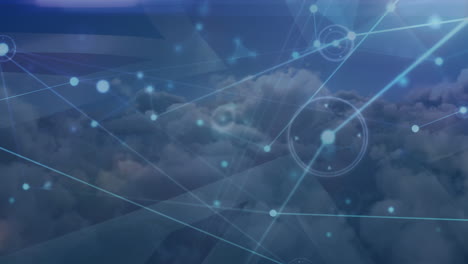 animation of network of connections over clouds in the sky