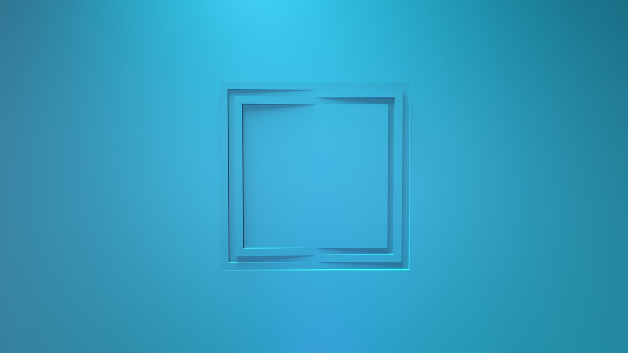 Blue business animation. Rotation of square frames. 3d rendering, window, loop, minimalistic solid color. Somersault