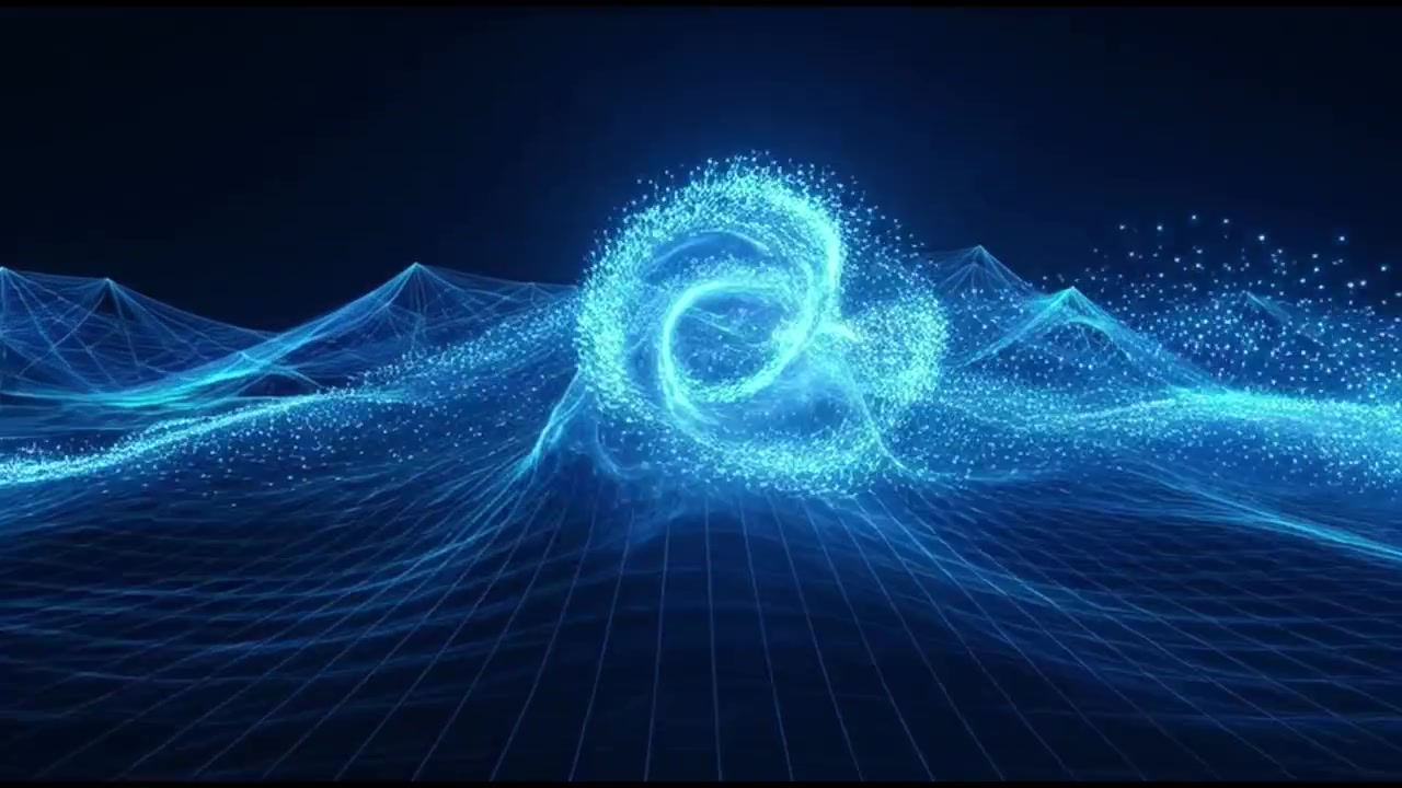 Abstract Digital Wave Formations with Glowing Particles and Grid