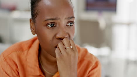 nails, biting and black woman with anxiety