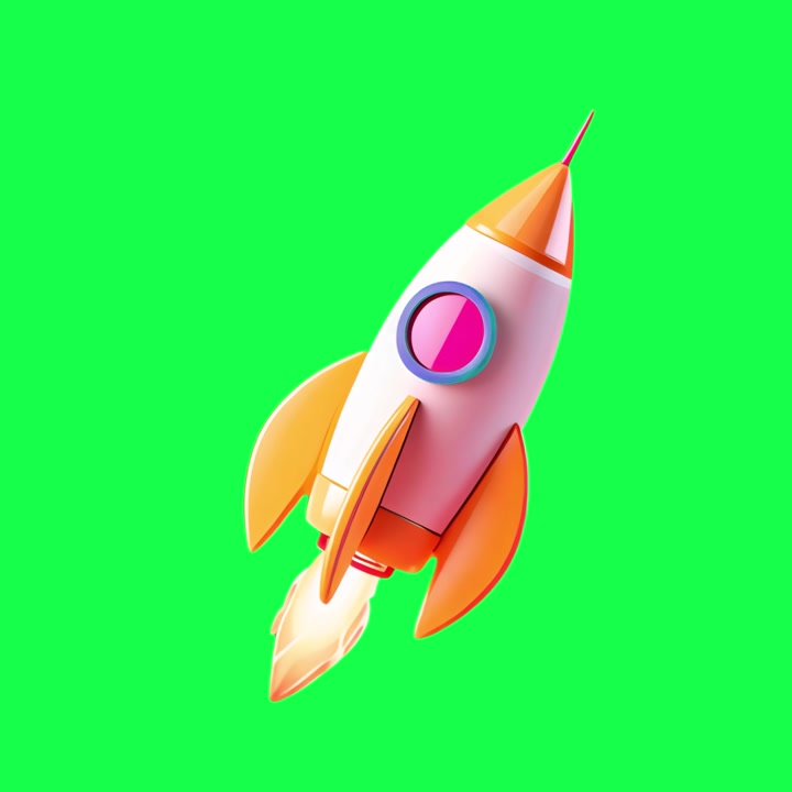 3D Cartoon Rocket Launching and Flying on Green Screen
