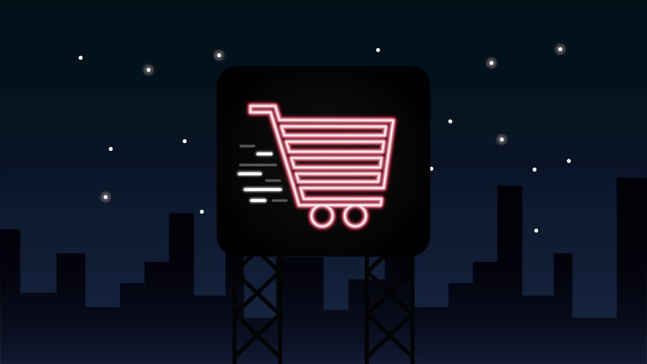 carro de compras de pared con luz de neón